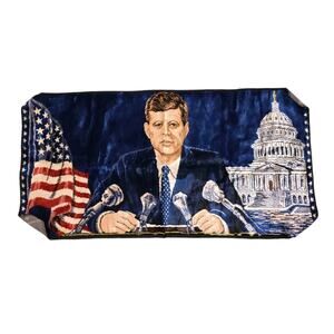 Vintage 1964 John F. Kennedy Tapestry Rug Wall Hanging Address The Nation Italy